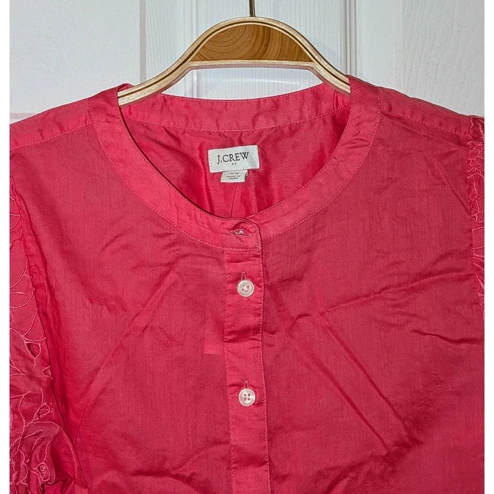 J Crew Pink Eyelet Sleeve Button Up‎ Shirt Top Womens XS NWT $90